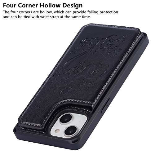 iCoverCase Compatible with iPhone 14 Wallet Phone Case with Card Holder for Women, RFID Blocking Embossed PU Leather Wrist Strap Case 6.1 Inch (Heart Black) - color: H-Black