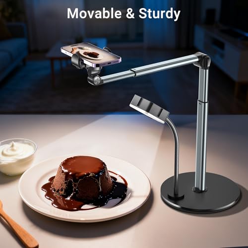 Overhead Phone Mount with Rechargeable Light for Content Creators, Filming