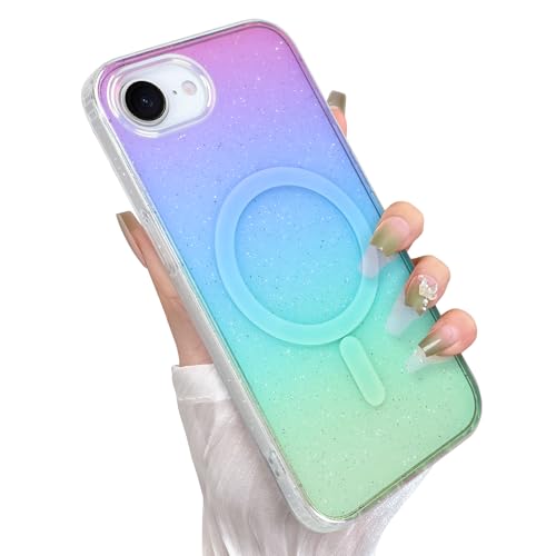 Cute Glitter Case for iPhone 17e & 16e Case, Iridescent Colors | Compatible with Magsafe, Clear Girly Aesthetic Gradient Rainbow Sparkly Bling Magnetic Phone Cover for Women Girls - color: 09 Iridescent Glitter, size: iPhone 17e / 16e (6.1 inch)