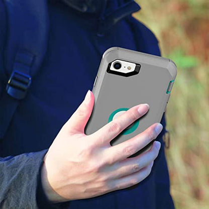 MXX Designed for iPhone SE Case 2020/2022 Heavy Duty Protective Case with Screen Protector [3 Layers] Rugged Rubber Protection Cover & Rotating 360 Degree Belt Clip SE 3rd/2nd Gen (Gray/Light Blue) - color: Gray/Light Blue