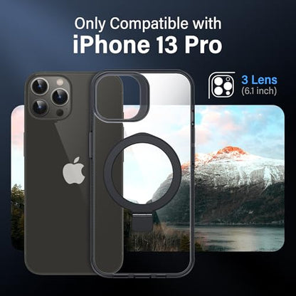 Magnetic Case for iPhone 13 Pro - [Built-in Invisible Stand] [Compatible with MagSafe] [Military Grade Drop Protection] Anti-Yellowing Hard Back Silicone Edge Cover, 6.1", Clear Black - color: Clear Black, size: iPhone 13 Pro 6.1''