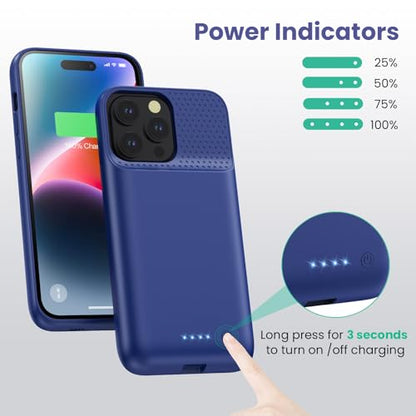 Battery Case for iPhone 14 Pro Max/14 Plus/13 Pro Max,[2025 Upgraded] 8600mAh Ultra-Slim Portable Extended Charger Case Cover for iPhone 13 Pro Max/14 Pro Max/14 Plus Charging Case (6.7 Inch)-Blue - color: Blue