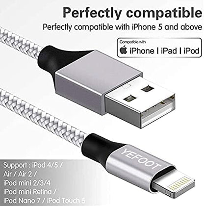 [Apple MFi Certified] 6Pack(3/3/6/6/6/10FT) iPhone Charger Nylon Braided Fast Charging Lightning Cable Compatible iPhone 14Pro/14/13Pro/13/12Pro/12/11and More-Silver&White