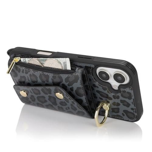 Lipvina Crossbody Wallet Case for iPhone 16 Plus,Black Leopard - color: 04-Black Leopard, size: iPhone 16 Plus 6.7"