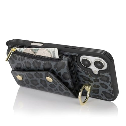 Lipvina Crossbody Wallet Case for iPhone 16 Plus,Black Leopard - color: 04-Black Leopard, size: iPhone 16 Plus 6.7"