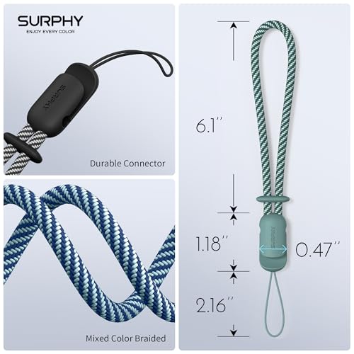 SURPHY 3 Pack Phone Wrist Strap, Phone Lanyard with Cellphone Tether Tab - color: Black & Green & Blue Jay