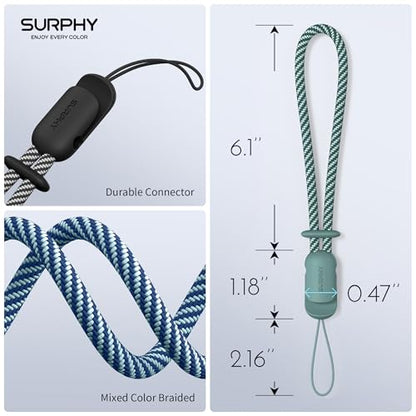 SURPHY 3 Pack Phone Wrist Strap, Phone Lanyard with Cellphone Tether Tab - color: Black & Green & Blue Jay