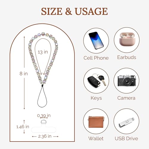 Crystal & Pearl Phone Charm Wrist Strap, Beaded Lanyard Wristlet Chain, Hands-Free Bracelet Strap for Phone Cases - color: Cube-purple