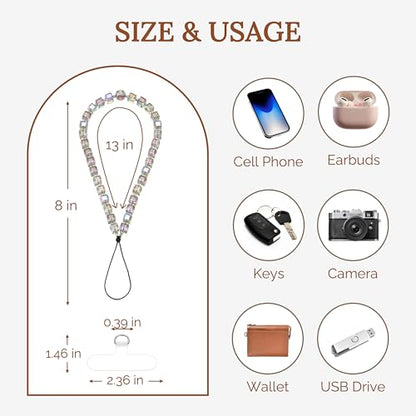 Crystal & Pearl Phone Charm Wrist Strap, Beaded Lanyard Wristlet Chain, Hands-Free Bracelet Strap for Phone Cases - color: Cube-purple