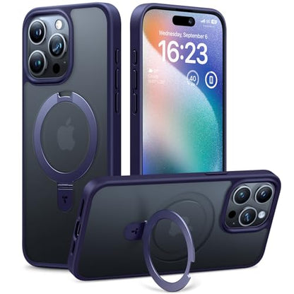 TORRAS Magnetic Ostand for iPhone 15 Pro Max Case, [Military Grade Drop Tested][Compatible with MagSafe][Build in Kickstand] Translucent Hard Back Soft Edge Anti-Fingerprint 6.7" 2023, Purple | Compatible with MagSafe, Build in Kickstand, Translucent Hard