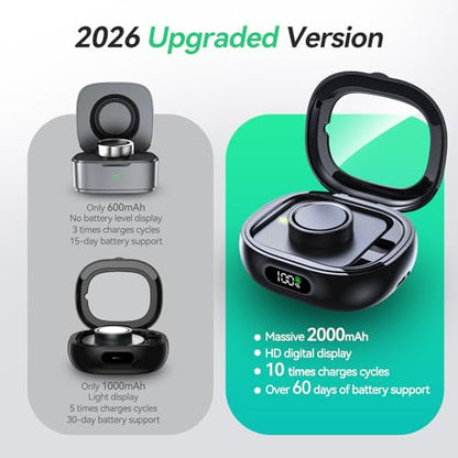 Tensea Portable Charging Case Compatible with Oura Ring Gen 5 & Gen 4 & 3 | (Official Charger NOT Included), 2000mAh Wireless Power Station, Universal Fit, 30-Day Runtime Charger Accessories - color: Black