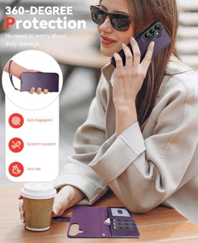 OCASE for Samsung Galaxy S25 Detachable Wallet Case, Dark Purple | 2-in-1, Card Holder, RFID Blocking, Stand, Wrist Strap, Shockproof, Wireless Charging, Magnetic, PU Leather Flip Phone Cover - color: Dark Pruple, size: Samsung Galaxy S25