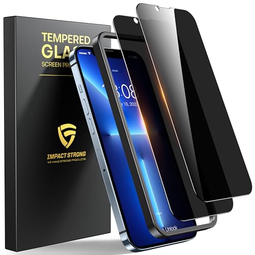 ImpactStrong Anti-Spy Privacy Screen Protector for iPhone 14 Plus/iPhone 13 Pro Max (6.7-Inch), 9H Tempered Glass, Shatter-Resistant, Anti-Scratch, Easy Install Kit, Case Friendly, 2-Pack - size: iPhone 14 Plus/13 Pro Max
