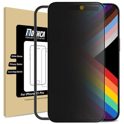 Mothca Matte Privacy Screen Protector for iPhone 15 Pro [6.1 inch] with Easy Installation Tool, Anti Spy Anti Glare Full Coverage Tempered Glass Film, Anti-Fingerprint, Case Friendly, Smooth as Silk