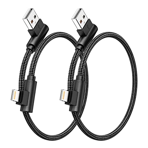 iPhone Charger 1ft MFi Certified Short 90 Degree Lightning Cable 2-Pack - color: Black