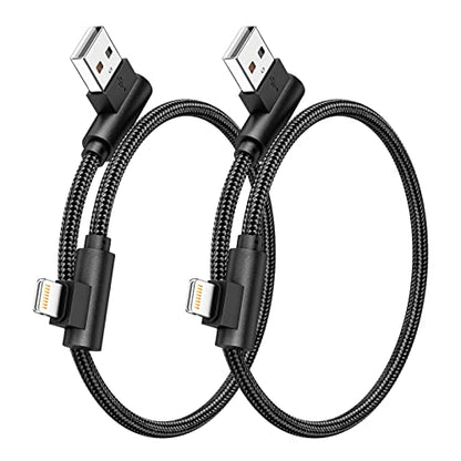 iPhone Charger 1ft MFi Certified Short 90 Degree Lightning Cable 2-Pack - color: Black