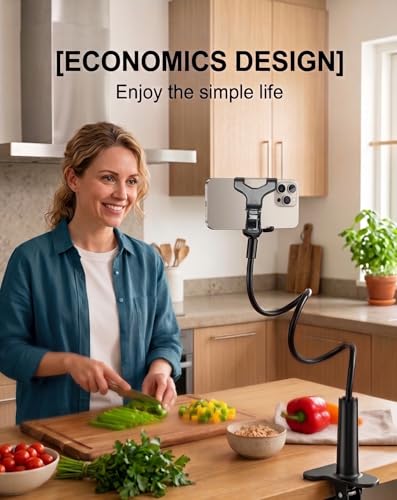 ZTON Universal Cell Phone Holder, Universal Mobile Phone Stand, Lazy Bracket, Flexible Long Arms Clip Mount for iPhone, LG, etc.in Office Bedroom Desktop.(Black) - color: Black