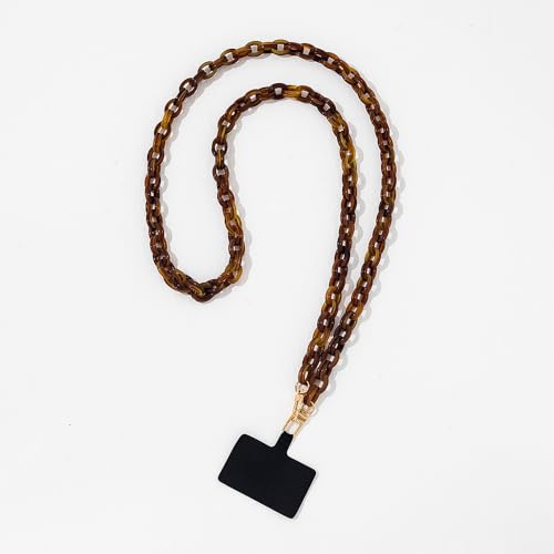 Phone Crossbody Chain Cellphone Lanyard, Acrylic Shouder Strap Universal Lanyard Chain with Tether Patches Compatible with Most Phones Bag Purse (coffee - color: U
