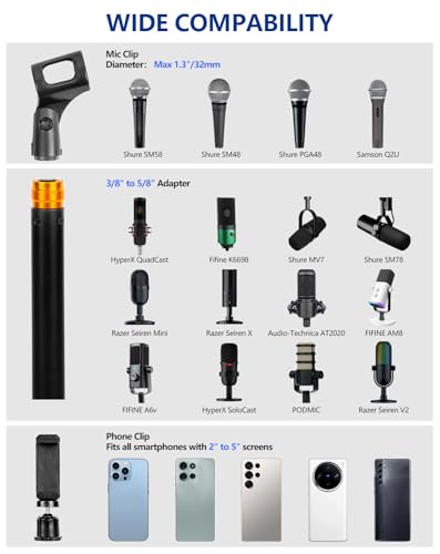 BILIONE Desktop Microphone Stand with Microphone and Cell Phone Clip - size: Upgraded 101S