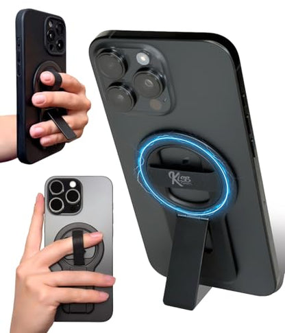Phone Grip for MagSafe, Holder, Loop, and Kickstand – Ultra-Thin Dual Magnetic 360° Spin Tripod, Selfie Stick, Phone Stand – Wireless Charge Through, Strong Hold, Sleek Design