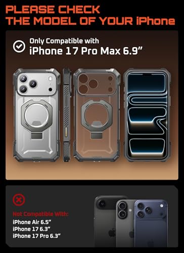 SUPCASE for iPhone 17 Pro Max Case with Built-in Kickstand, Gray | Camera Control Cover, Compatible with MagSafe, Anti-Slip Grip, Military-Grade Protection, Rugged Magnetic Phone Case, UB Grip - color: Gray, size: iPhone 17 Pro Max