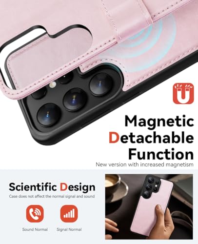 OCASE for Samsung Galaxy S25 Ultra Detachable Wallet Case, Pink | 2-in-1, Card Holder, RFID Blocking, Stand, Wrist Strap, Shockproof, Wireless Charging, Magnetic, PU Leather Flip Phone Cover - color: Pink, size: Samsung Galaxy S25 Ultra