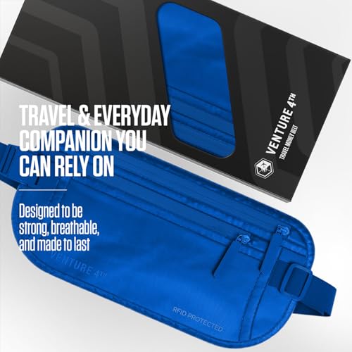 VENTURE 4TH Travel Money Belt, RFID Blocking Passport Holder - Sleek Blue - color: Sleek Blue
