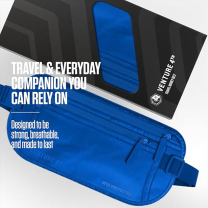 VENTURE 4TH Travel Money Belt, RFID Blocking Passport Holder - Sleek Blue - color: Sleek Blue