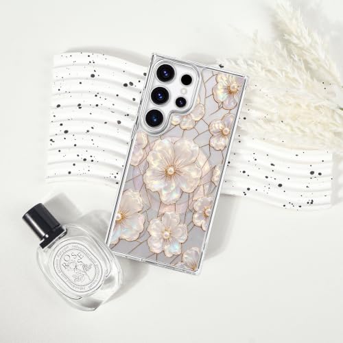 for Samsung Galaxy S24 Ultra Magnetic Case【Compatible with MagSafe】 Aesthetic Oil Painting Stained Glass Flower Design, Slim Fit Hard PC Back Shockproof Cute Clear Phone Cover, Light Pink - color: Light Pink, size: Galaxy S24 Ultra
