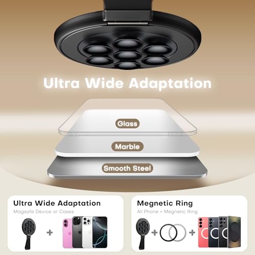 TAURI for Magsafe Suction Phone Grip - Universal Magnetic Suction Grip, 360° Rotating Hands-Free Holder, Silicone Suction Grip for iPhone 17 Pro Max/16/Android/S25,Black - color: Black