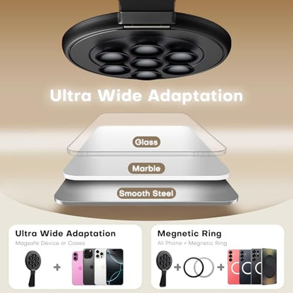 TAURI for Magsafe Suction Phone Grip - Universal Magnetic Suction Grip, 360° Rotating Hands-Free Holder, Silicone Suction Grip for iPhone 17 Pro Max/16/Android/S25,Black - color: Black