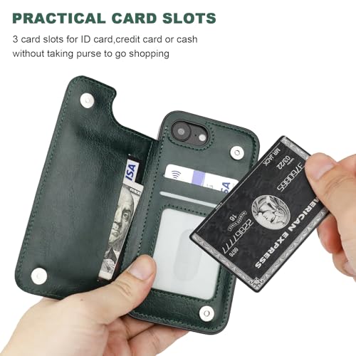 ONETOP for iPhone 17e/16e Wallet Case with Credit Card Holder,Green | Kickstand,ID/Cash Holder,Case Wallet with Card Slots,Double Magnetic Clasp,Durable PU Leather Shockproof Cover for Women Men - color: Green
