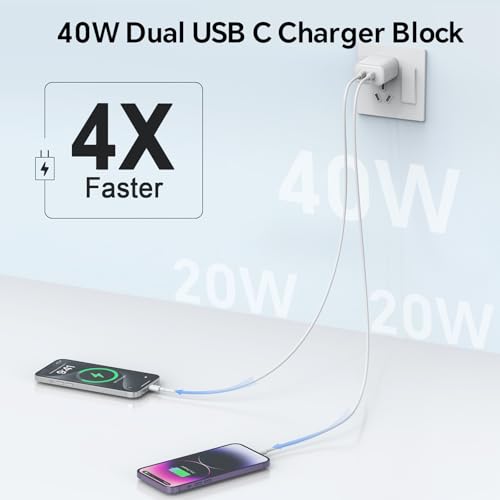 USB C Charger Block, 40W Dual Port Plug Wall Charger - color: Pearl White