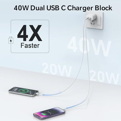 USB C Charger Block, 40W Dual Port Plug Wall Charger - color: Pearl White