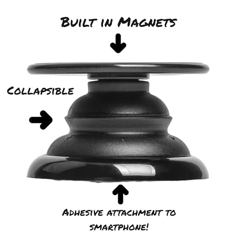 FAB POPS Magnetic Phone Grip, Kickstand and Mount, Adhesive Base, Black