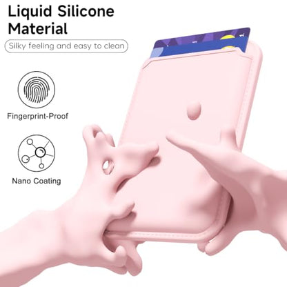 LoeoeL Magnetic Phone Wallet Compatible with Magsafe Wallet, Silicone ID Credit Card Holder Wallets for Back of Phone Pocket, Slim Thin Pouch Sleeve Wallets for iPhone Samsung, Light Pink - color: Pink