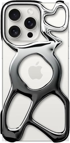 Angry miao Emptiness Phone Case for iPhone 16 Pro Max (Only), MagSafe Compatible, 22g Lightweight, Heat Dissipating, Ample Protection - color: Shiny Silver+Black Gradient, size: for iPhone 16 Pro Max, 6.9 Inches
