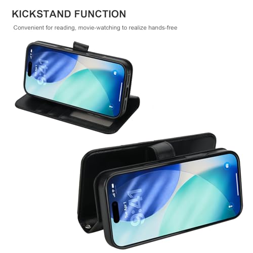 Bocasal Detachable Wallet Case Card Holder for iPhone 17 Pro Max Black | RFID Blocking Kickstand Card Slots Holder PU Leather Magnetic Shockproof Wrist Strap Removable Flip Protective Cover 6.9 inch - color: Black