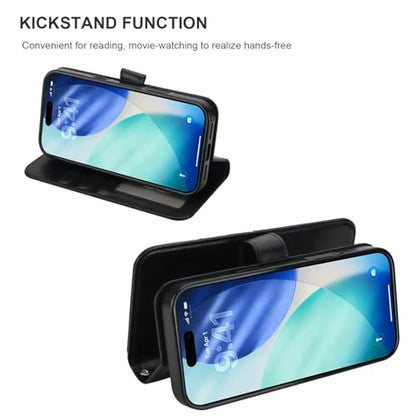 Bocasal Detachable Wallet Case Card Holder for iPhone 17 Pro Max Black | RFID Blocking Kickstand Card Slots Holder PU Leather Magnetic Shockproof Wrist Strap Removable Flip Protective Cover 6.9 inch - color: Black