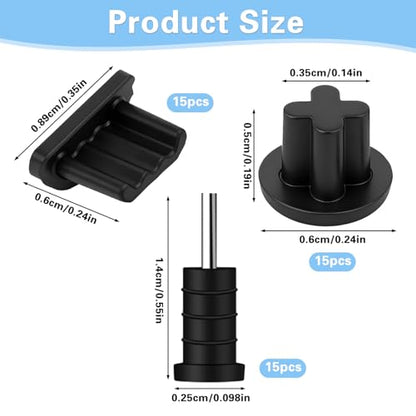 45 Pieces 3.5mm Rubber Dust Plugs Caps Protector, Anti-Dust Headphone Jack Dust Plugs Cover USB-C Charge Port Protector Plug Covers for Earphone Mobile Phone Laptop Desktop Computer, Black