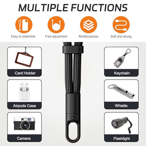 KITANIS 2 Pack Phone Lanyard,2×Phone crossbody strap,4×Tether Tabs,Universal Cell Phone Multifuctional Patch Polyester Lanyards,Cell Phone Lanyards for Women and Men(balck+grey) - color: Black+grey, size: 24.8''Crossbody Strap
