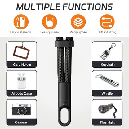 KITANIS 2 Pack Phone Lanyard,2×Phone crossbody strap,4×Tether Tabs,Universal Cell Phone Multifuctional Patch Polyester Lanyards,Cell Phone Lanyards for Women and Men(balck+grey) - color: Black+grey, size: 24.8''Crossbody Strap