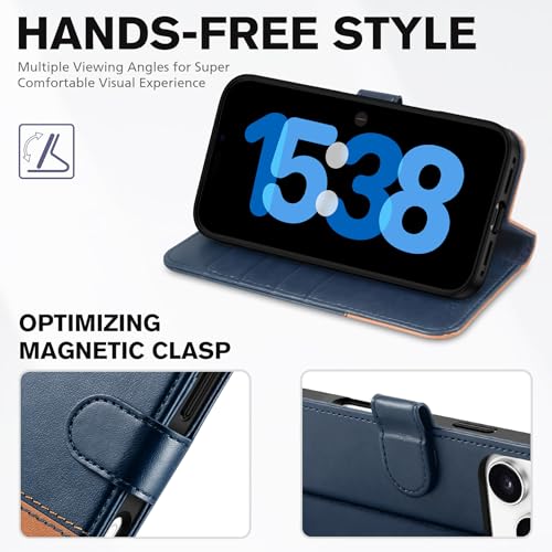TUCCH Wallet Case for iPhone 17 Pro Max 6.9", 4 Card Holders, Blue & Brown | RFID Blocking, Viewing Stand, Shockproof TPU Shell, PU Leather, Magnetic Closure, Protective Folio Flip Cover - color: Two-tone Blue & Brown
