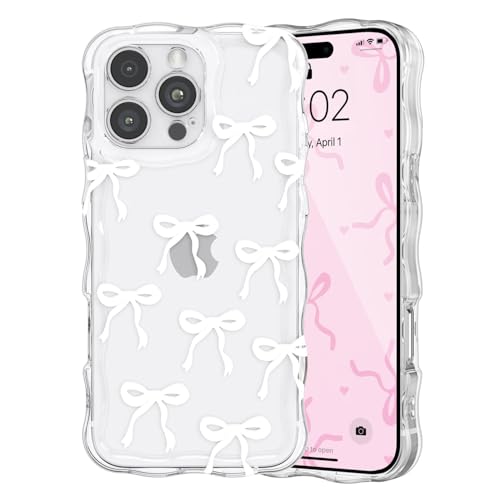 QLTYPRI Bow Case for iPhone 12 Pro Max, Cute Ribbon Bows Wavy Curly Frame Clear Phone Case for Girls Women, Aesthetic Bowknot Transparent Soft Silicone TPU Bumper Shockproof Protective Cover - White - color: White, size: iPhone 12 Pro Max