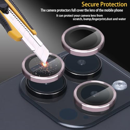 Tempered Glass Camera Lens Protector (3-Pack), 9H Hardness, Aluminum Alloy Ring, Fits iPhone 15 Pro & Pro Max (Pink) - color: Pink