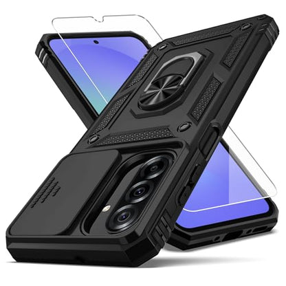 for Samsung Galaxy A36 5G Case with Camera Lens Cover, 10 FT Military Grade Drop Protection, Magnetic Ring Holder Kickstand Protective Phone Case, Black - color: Black, size: Galaxy A36 5G