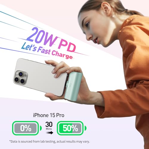 iWALK Portable Charger for iPhone 18/17/16/15 USB-C Small Power Bank 20W 4,500mAh Fast Charging Battery Pack Compatible with iPhone 15/16/17 Plus/18 Pro Max, Samsung Galaxy S25/S24/S23 Android - color: Mint-Green