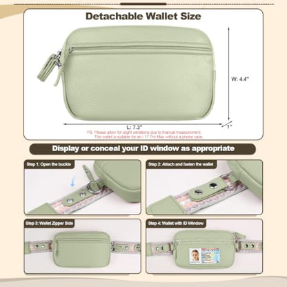 YFWE Clip and Go Phone Strap with Crossbody Wallet, Adjustable Phone Lanyard with Detachable RFID Wristlet Wallet, Anti-Theft Leather Purse with ID Window for Travel Essentials (Green) - color: Green