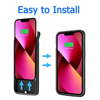 Battery Case for iPhone 13, 7000mAh Ultra-Thin Portable Protective Charging Case Rechargeable Extended Battery Pack Compatible with iPhone 13 (6.1 inch) External Charger Case (Black)