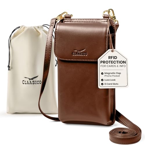 Crossbody Phone Purse for Women – RFID Phone Case Wallet w/Magnetic Closure & Separate Zipper Pocket Crossbody Bag - color: Dark Brown